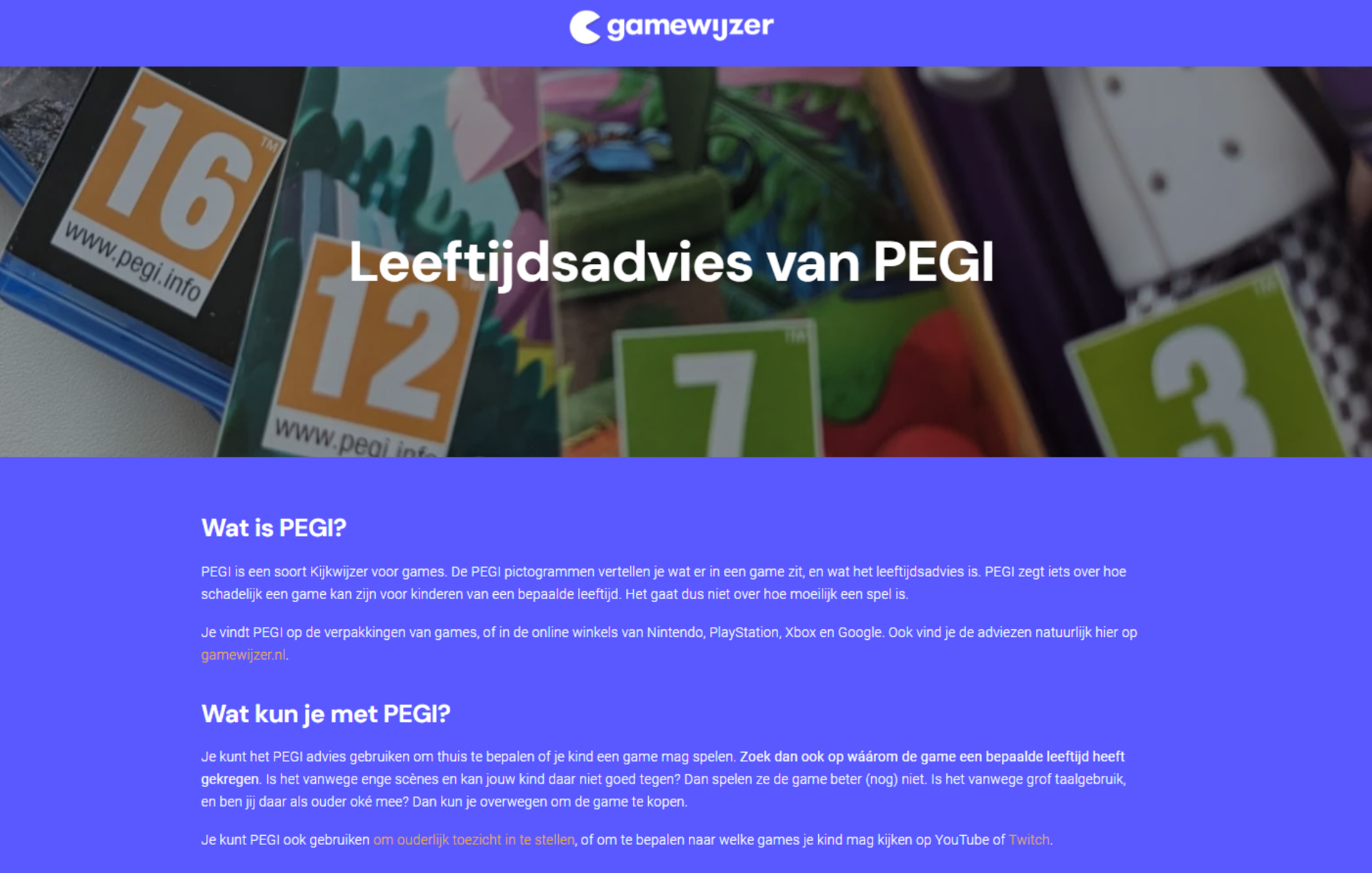 Op de website Gamewijzer staat uitgelegd hoe PEGI werkt